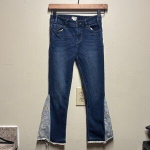 Crewcuts denim flare jeans floral stitch girls size 10